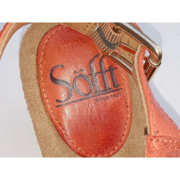 Sofft Corrina Latte Orange Red Embroidered Flowers Cork Wedge Sandals Size 6.5M - Picture 8 of 14